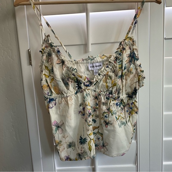 Steve Madden Floral Cropped Camisole in Cream and Multicolor size Large, Lined - Picture 1 of 7